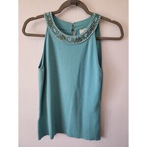 Ann Taylor Loft Sweater Sleeveless Beaded Size S 100% Cotton